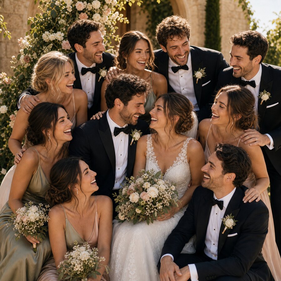 Invités de mariage qui partagent des souvenirs pendant la fête